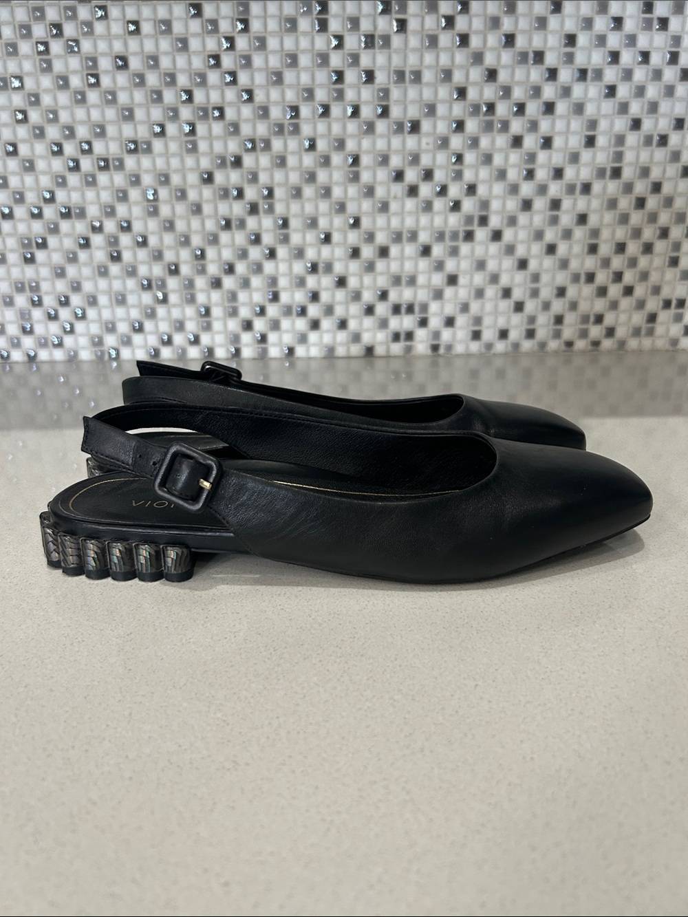 Vionic Delphine Women’s Black Leather Slingback Square-Toe Flats - Picture 2 of 6
